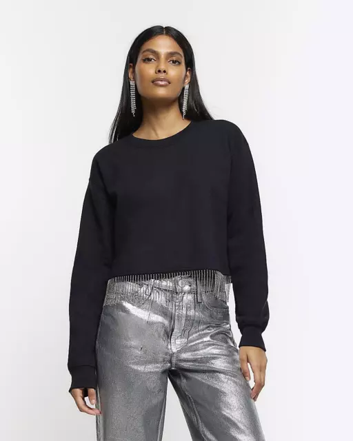 River Island Womens Black Cotton Long sleeved Sweatshirt Size L