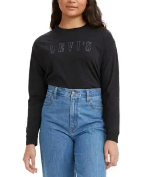 MSRP $30 Levi's Women's Batwing Relaxed Graphic Top Black Size Medium