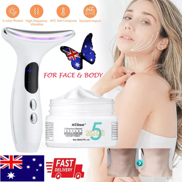 Neck Face Lifting Massager LED Photon Therapy Beauty Machine Anti-aging Cream AU