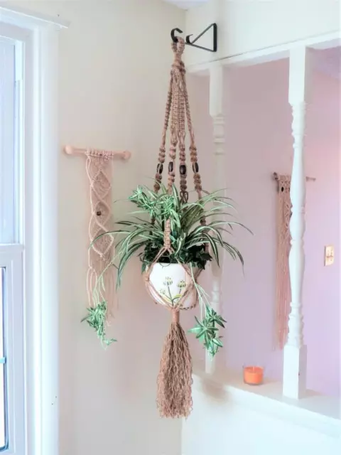 Jute Macrame Plant Hanger 70s Home Decor Hanging Planter Handmade in USA Hippie