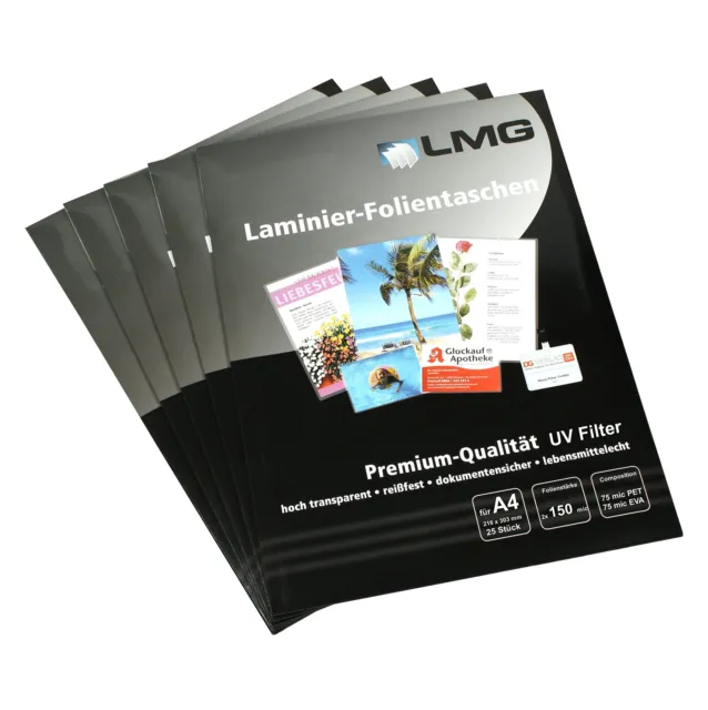 LMG LMGA4-150UV-25 Laminating Pouches A4 216 x 303 mm 2 x 150 mic with UV Filter