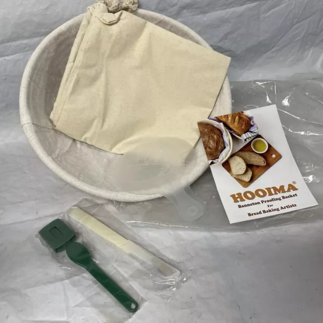 1BREAD PROOFING BASKET 9.5” Baking Bowl Dough for Bakers Round w/ Scraper