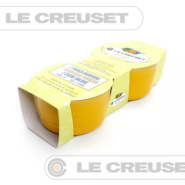 LE CREUSET 2X Ramequins Français ~ Grès ~ Jaune ~ NEUF & BOITE ~ 9,5cm / 0,2L