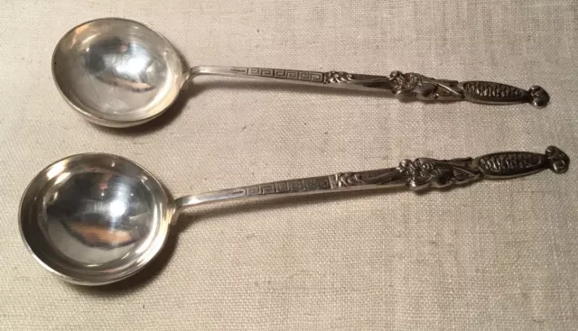 Vintage Chinese Asian Sterling Silver Pair Large Serving Dragon Spoons 10.75"
