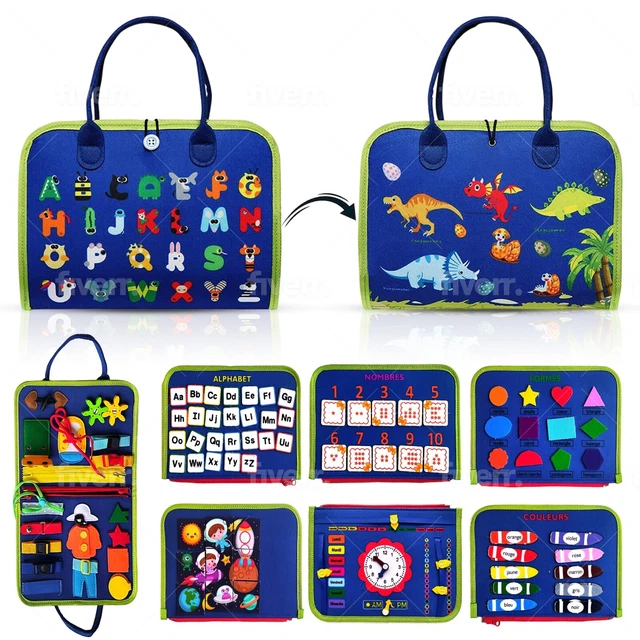 Busy Board Montessori BONNYCO – 8 Panneaux En Feutre – Valise Éducative Motricité Fine – Cadeau 1 à 6 Ans