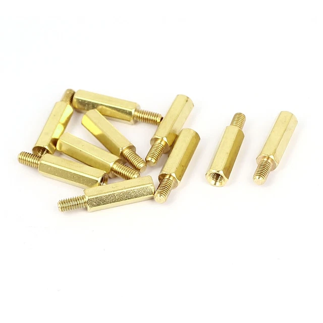 10 Entretoises Hexagonales Laiton M4 - Longueur 45mm + Filetage Mâle 6mm - Neuf Uxcell