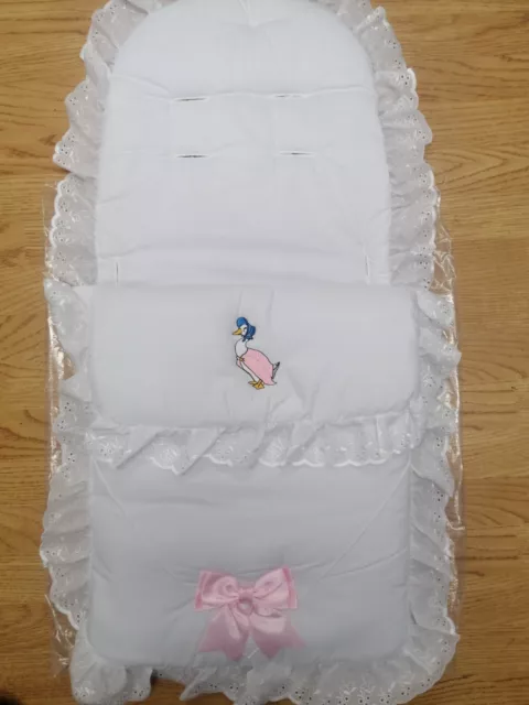 Baby  girls  white / pink  jemima puddle duck  Foot Muff Cosy Toes Pram buggy