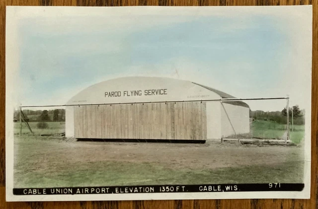 CABLE, WISCONSIN: Cable Union Airport (3CU) Hangar Building, 1954 pmk RPPC