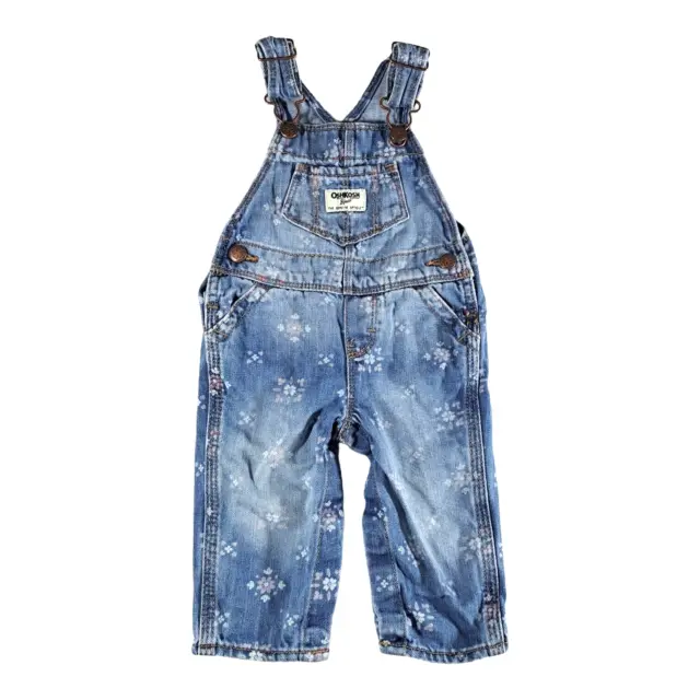 OshKosh Bgosh Vestbak Infant Girls Size 6 Months Denim Bib Overalls Floral