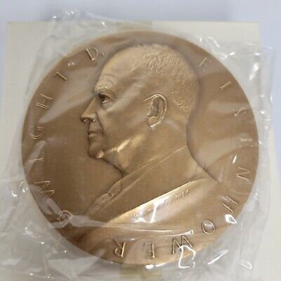 RARE Vintage Large 3" Bronze D Eisenhower President Coin Medal Memorial Token
