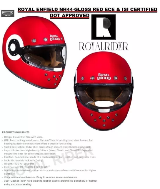 Royal Enfield "CASQUE NH-44 ROUGE BRILLANT" APPROUVÉ ECE ET DOT