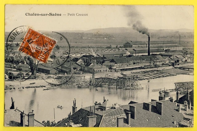 cpa very rare 71 - chalon sur saône in 1912 The new BRIDGE under CONSTRUCTION