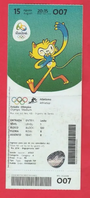 Orig.Ticket  Olympische Spiele RIO DE JANEIRO 2016 - Leichtathletik 15.08. ! TOP