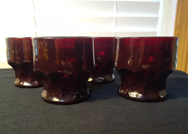 Set of Four Vtg Anchor Hocking Ruby Red Honeycomb Georgian 3" High Juice Glasses