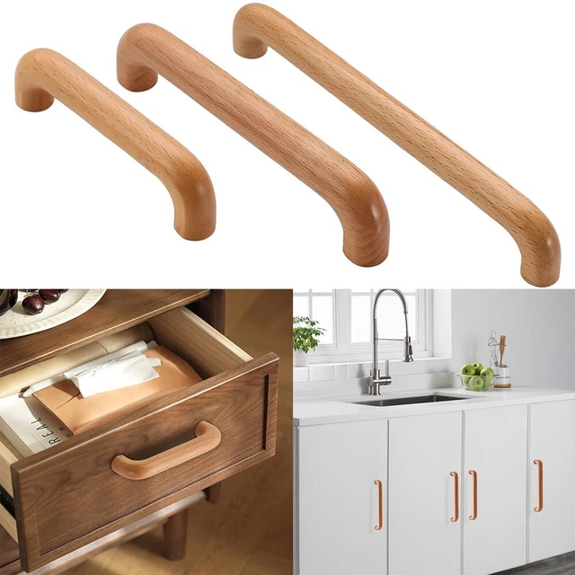 Maniglia per mobili in legno di faggio per armadi e cassetti include viti di mon