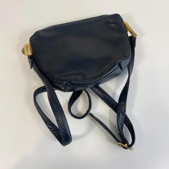 Perlina Vintage Leather Crossbody Bag Purse Black Mini Adjustable Strap 80s 90s