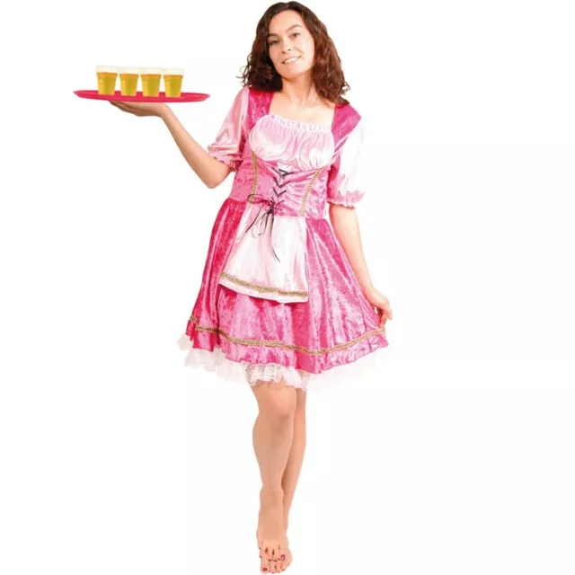 PINKES DIRNDL KLEID Oktoberfest Karneval Fasching Bayerin Kellnerin Damen Kostüm