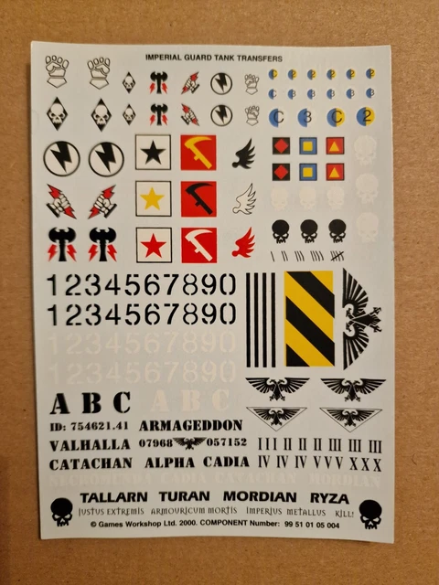 Imperial Guard Tank Transfer sheet Leman Russ Chimera Basilisk Hellhound 40k GW