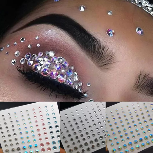 4 Sheets Face Gems Stick on 3D Jewels Festival Body Crystals Rhinestones Eye ①