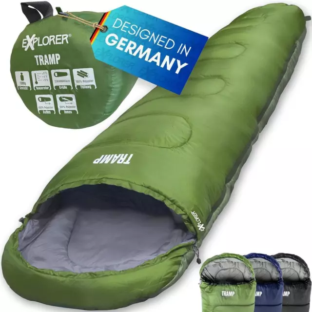 EXPLORER® Schlafsack Tramp  leicht, warm, koppelbar, geräumig, GRÜN 230x80x55