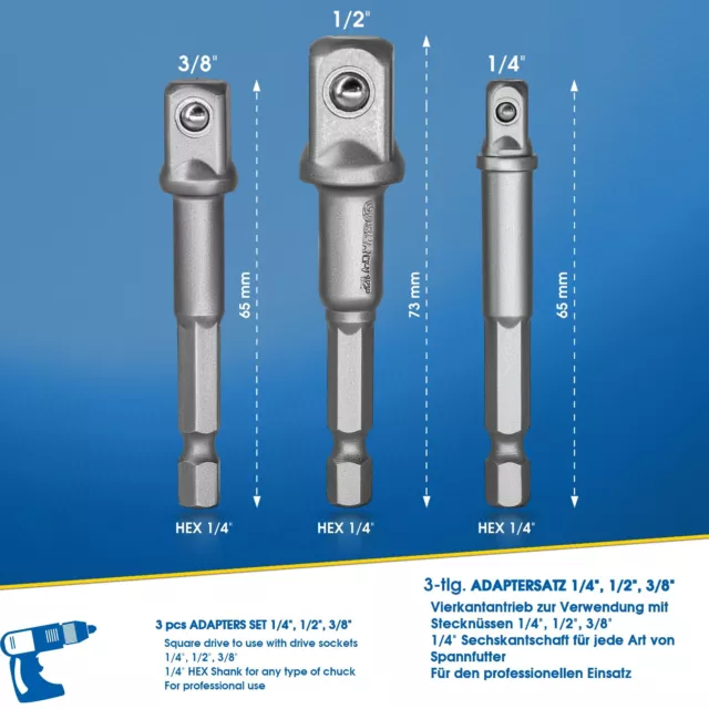 S&R Stecknuss-Adapter-Set 3-teilig Steckschlüssel- Bohrmaschinen, Akkuschrauber 2