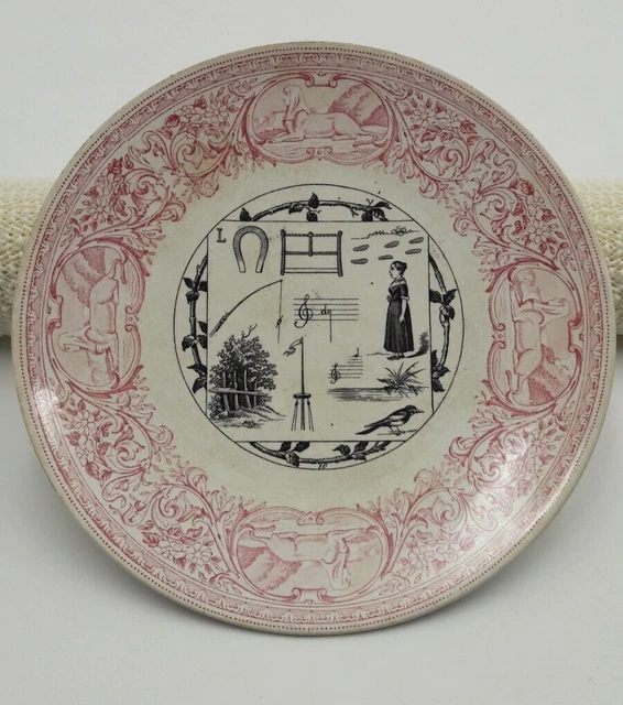 Assiette Rebus Faience Sarreguemines Sphinx Rose N°10 Collection Deco - Ancien