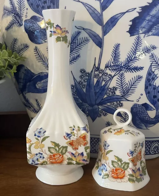 1970s Aynsley Cottage Garden English Bone China Vase & Bell