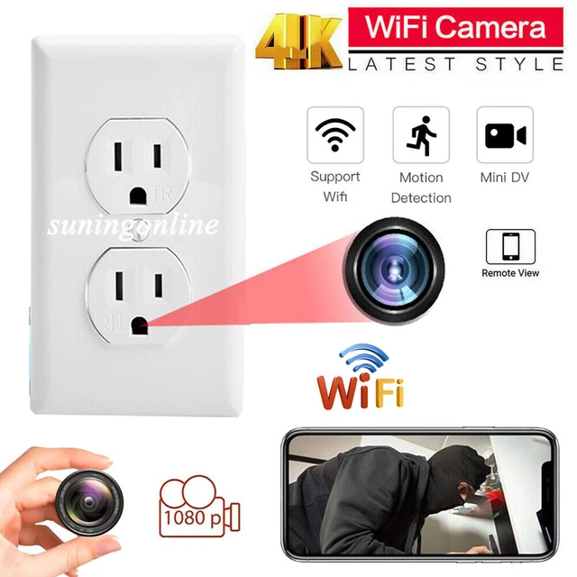 1080P HD WiFi IP Wall AC Outlet Home Security Nanny Camera Audio Video Recorder