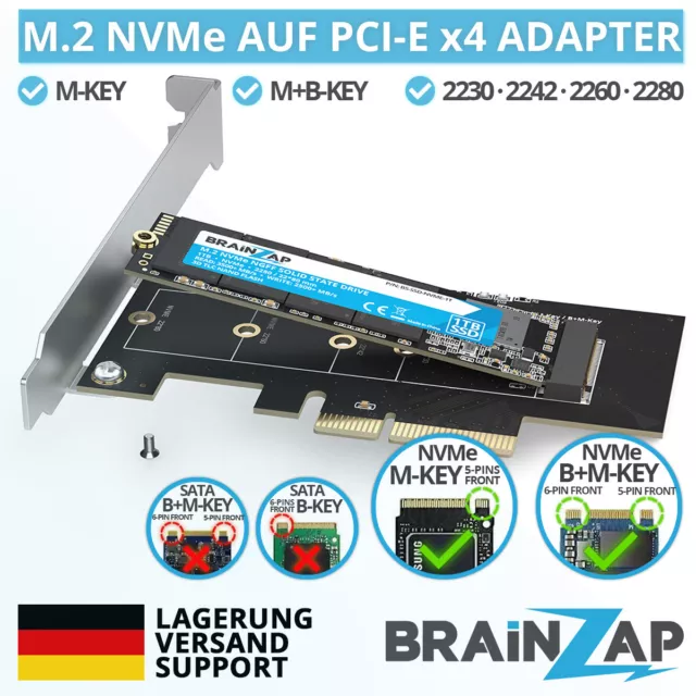 M.2 M2 NVMe SSD zu PCI-E PCI-Express PCIe x4 Adapter Konverter Karte M, M+B Key