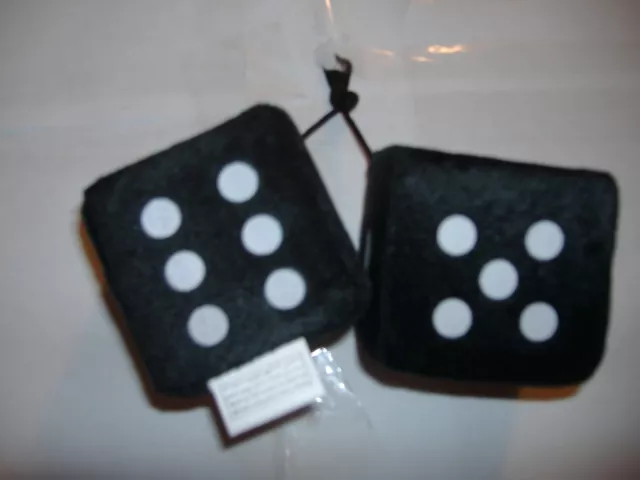 Black  Fuzzy Dice   3" Inches Hang On  Your Car Mirror 2