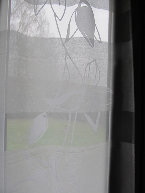 Voilage Vintage Blanc Motif Arbres - 2.50m Haut X 1.10m Large - Polyester, Riflette - Années 60/70
