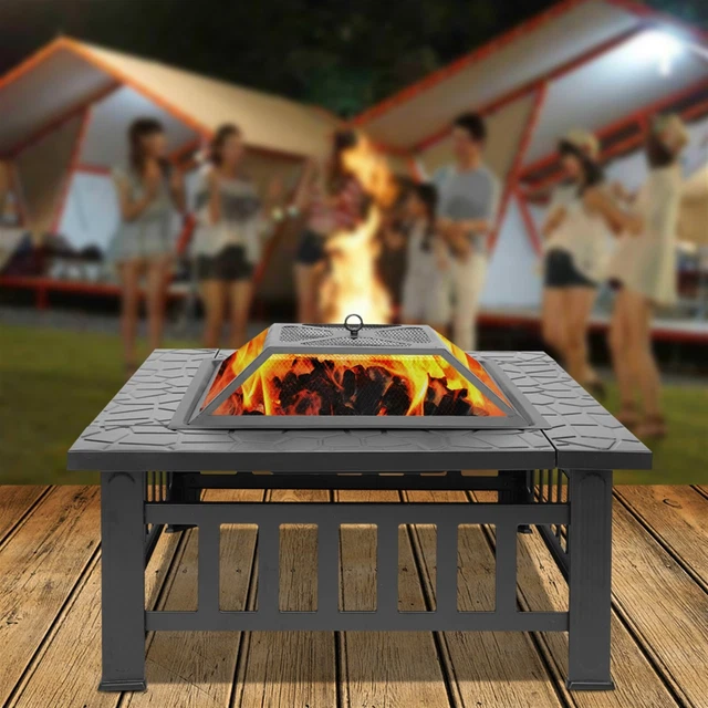 32in Blcak Portable Courtyard Metal Fire Pit with Accessories