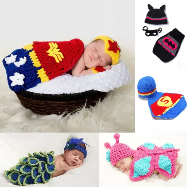 New Baby Boy Girl Crochet Beanie Costume Outfit Set Hat Photography Props 0-6M