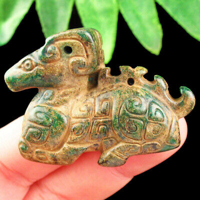 35x48x16mm Green Carved Chinese Old Jade Sheep Pendant Bead Figurine SJ85202