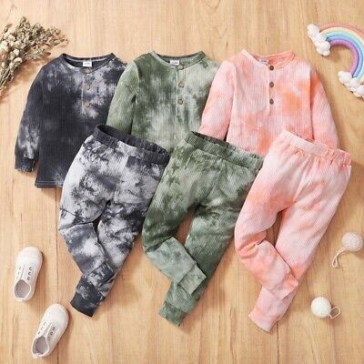 Toddler Baby Girls 2PCS Tracksuit Tie-dye Tops Sweatshirt Pants Clothes Outfits