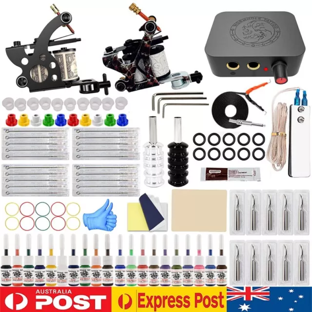 Wormhole Beginner Tattoo Kit 2 Machine Gun 20 Color Ink Power Supply Needle Grip