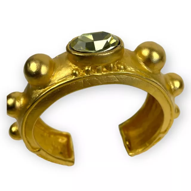 Rare Deanna Hamro Gold Gilt Brass Etruscan Cuff Bracelet Green Faceted Gem