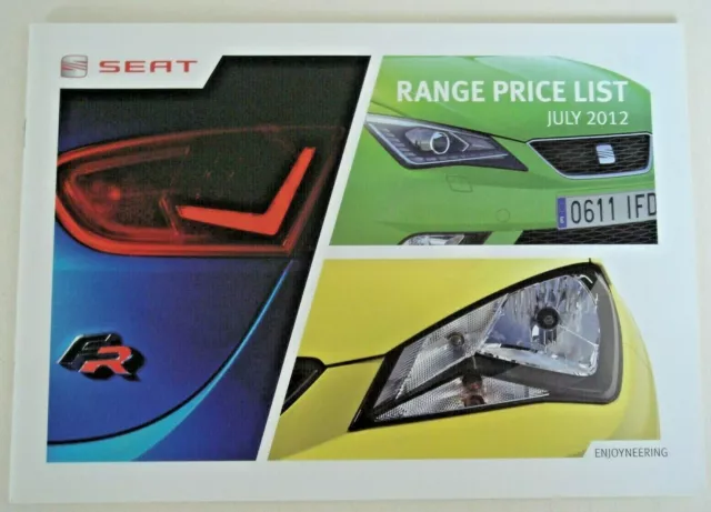 Seat . Range . Seat Range Price List . July 2012 Sales Brochure