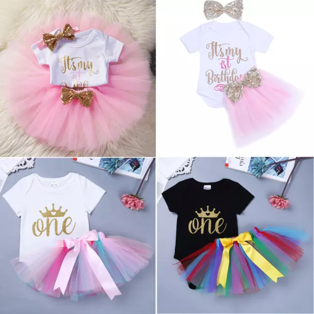 Baby Outfits Toddler Girls First 1st Birthday Party Top T-shirt+Tutu Dress Set