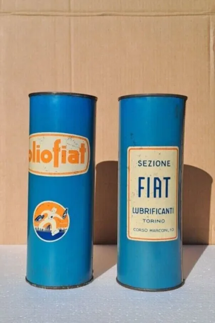 Latta Vintage OLIO FIAT Omino Nizzoli - piena + etichetta olio fiat OMAGGIO