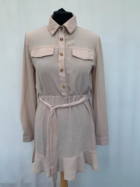 Dress Stylewise size 10 beige belted button top polyester womens