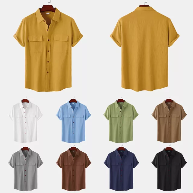 Hombre Informal Con Botones Camisas Manga Corta Playa Ropa Algodón Verano Camisa