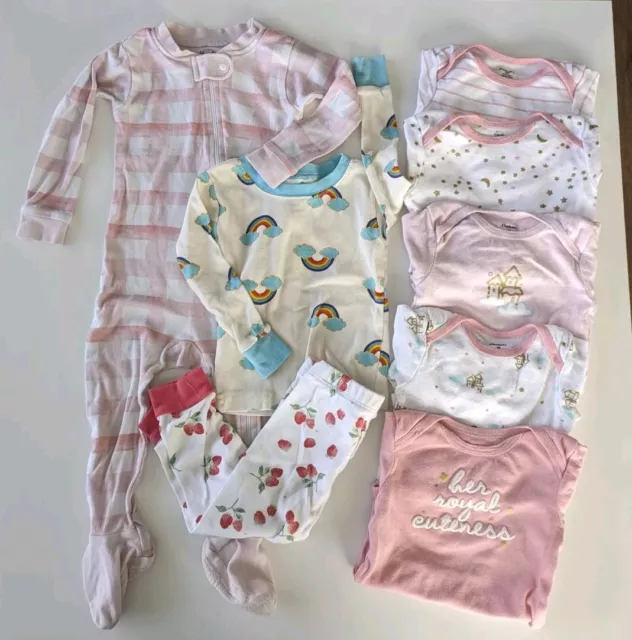 Lot of 8 sz 12 Month Burts Bees Baby Pajama Gerber Onesies PF Sleep Toddler Girl