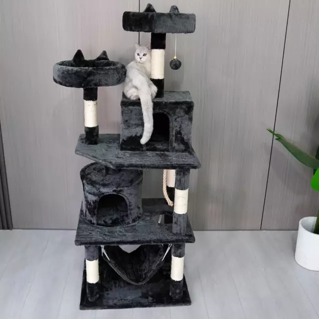 FoxHunter 62" Multi-Level Cat Tree Tall Climbing Tower Plush Perch Hammock Condo