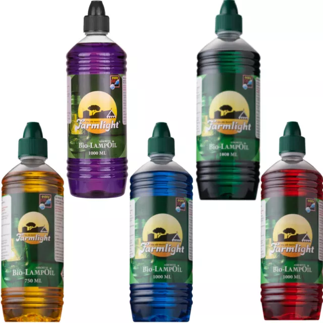 3 x 1 Liter Farmlight Bio Lampenöl farbig Paraffinöl für Öllampen Gartenfackeln