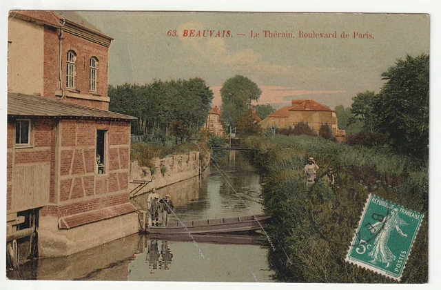 BEAUVAIS - Oise - CPA 60 - le Thérain Boulevard de Paris - Barque de passage
