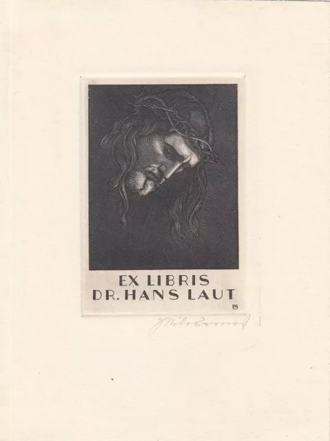 Exlibris Bookplate Copperplate Milo Bernas Christus Head