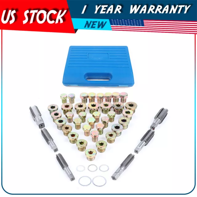 114PC Oil Pan Drain Sump Plug Key Thread Repair Tool Kit Set Drain plug w/ Case