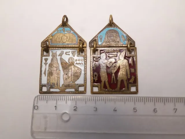 60er J. 2 Reise-Ikonen Miniatur Ägypten Symbole Bronze Messing Emaille  16 g