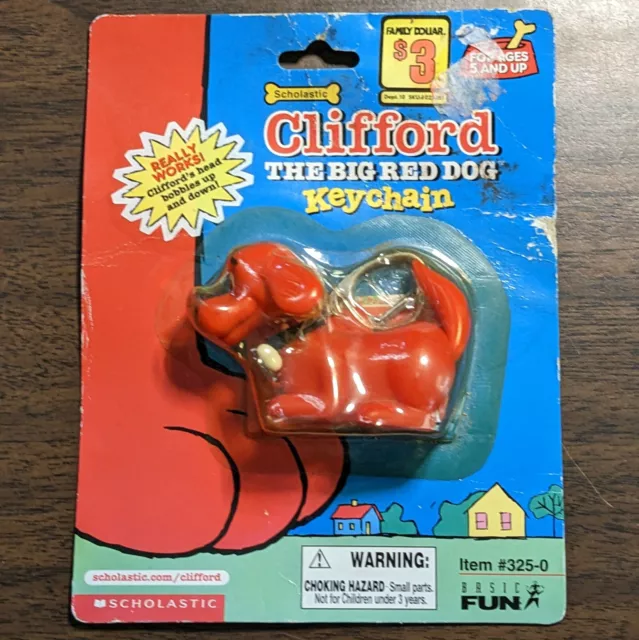Clifford The Big Red Dog Keychain Clip Bobble Head 2001 Scholastic PBS *Worn